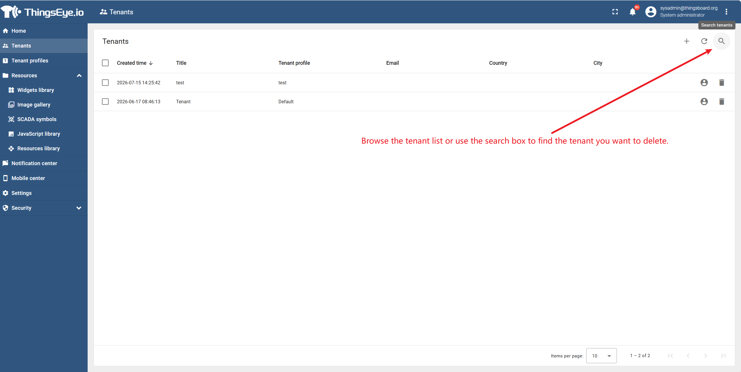 Locate the target tenant